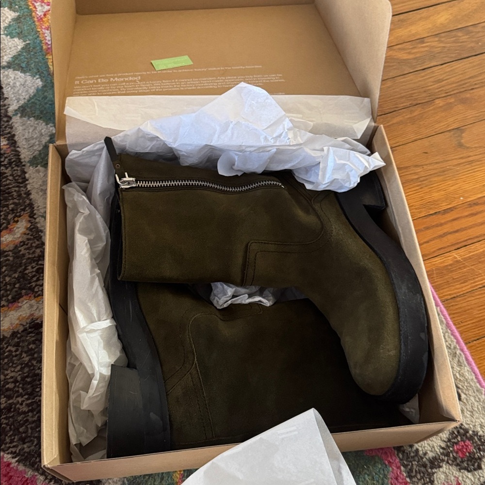 Miista Gunda Dark Green Suede Heeled Boots in box - Picture 9 of 9
